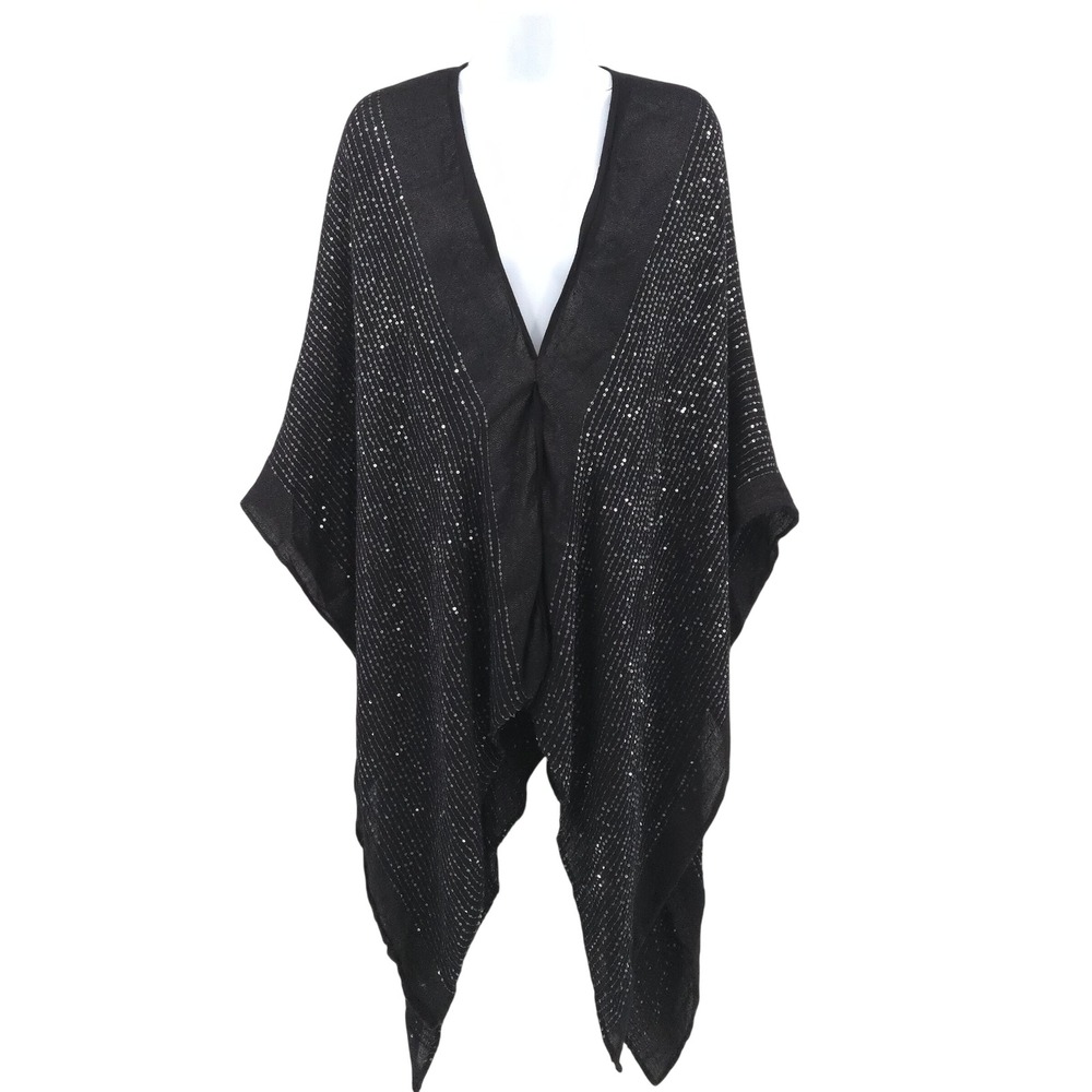 Marc New York Sequin Poncho Wrap Women OS Black Silver Stripe Shimmer Draped